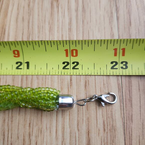 Lime Green Twisted Seed Bead Rope Necklace Braided Multi-Strand Lobster Clasp - Picture 5 of 8